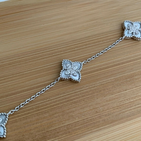 Pulseira Inspiração 3 Trevos Cravejados Madrepérola Prata 925