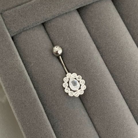 Piercing Umbigo Gota Cravejada Prata 925