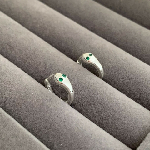 Argola Click Cobra C/ Zircônias Verde Prata 925