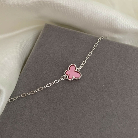 Pulseira Borboleta Rosa Prata 925