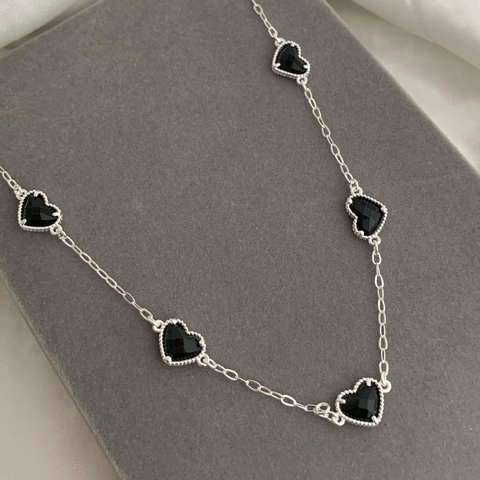 Choker Coração Preto Prata 925