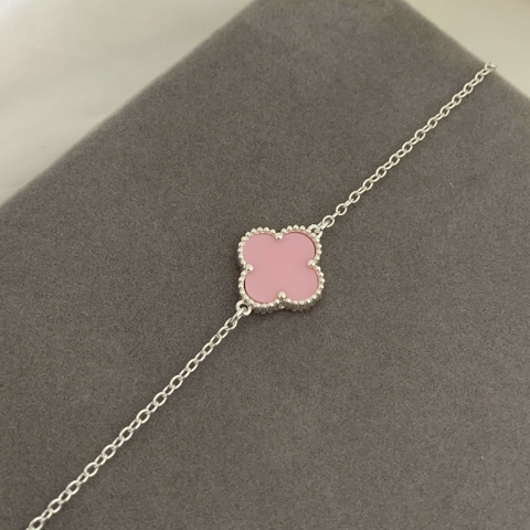 Pulseira Inspiração Trevo Rosa Prata 925
