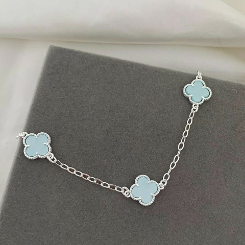 Pulseira Inspiração 3 Trevos Azul Prata 925