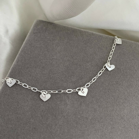 Pulseira Infantil Coração Chapinhas Prata 925