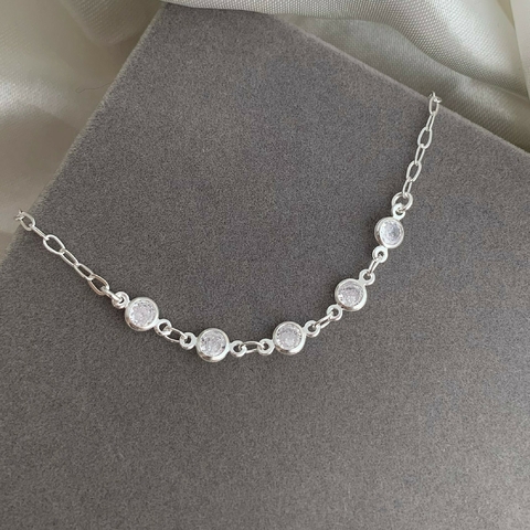 Pulseira Zircônias Redondas Fixas Prata 925
