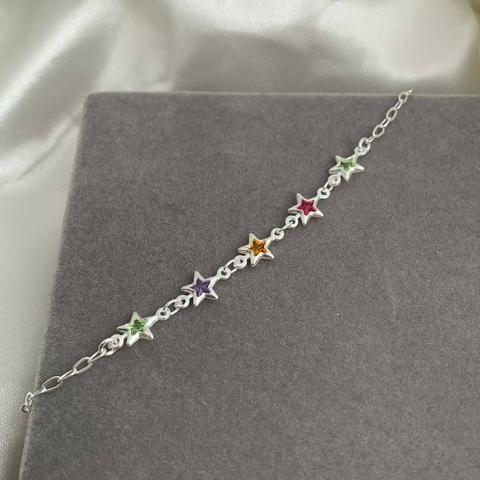 Pulseira Zircônias Estrela Colors Prata 925