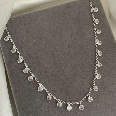 Choker Zircônia Redonda Cristal Prata 925
