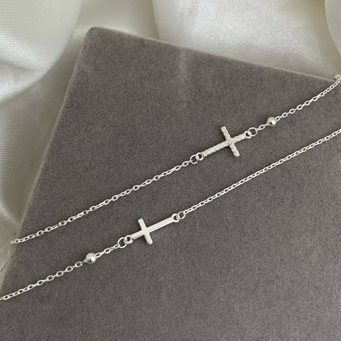 Pulseira Dupla Cruz Prata 925