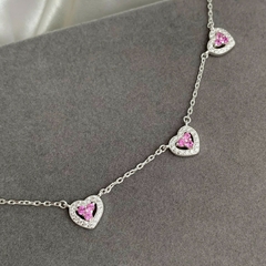 Choker Luxo Corações Shine Pink Prata 925 na internet