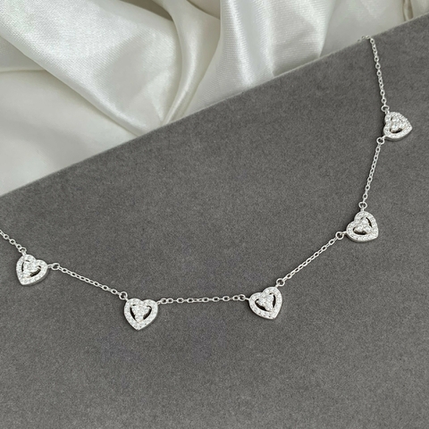 Choker Luxo Corações Shine Cristal Prata 925