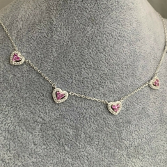 Imagem do Choker Luxo Corações Shine Pink Prata 925