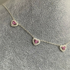 Choker Luxo Corações Shine Pink Prata 925 - loja online