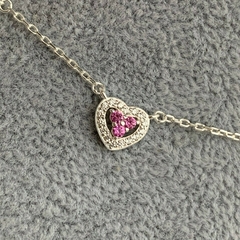 Choker Luxo Corações Shine Pink Prata 925 na internet