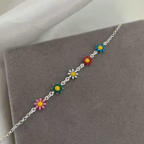 Pulseira Margaridas Colors Prata 925