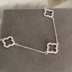 Pulseira 3 Trevos Cravejados Vazados Prata 925