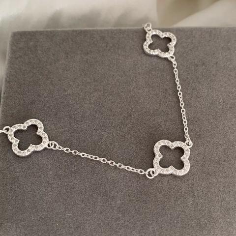 Pulseira 3 Trevos Cravejados Vazados Prata 925