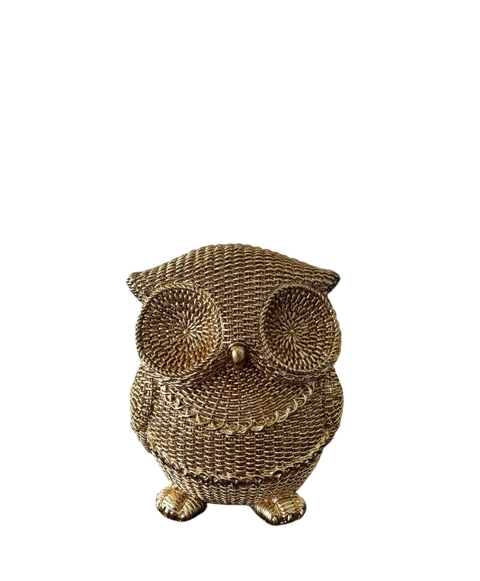 Coruja decorativa dourada M