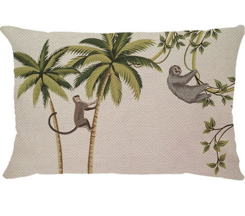 Capa de Almofada Retangular em Linho Macaquinho/Preguiça