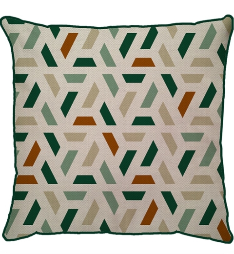 Capa de Almofada em Linho Grande com Cordão Delta Verde e Terracota