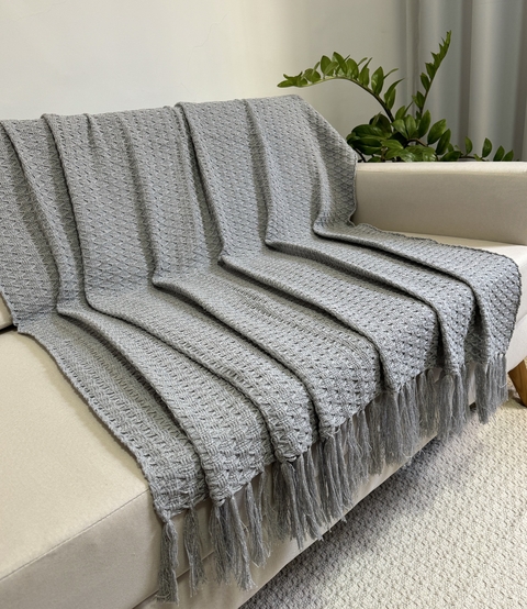 Manta em Algodão Colmeia Cinza Prata