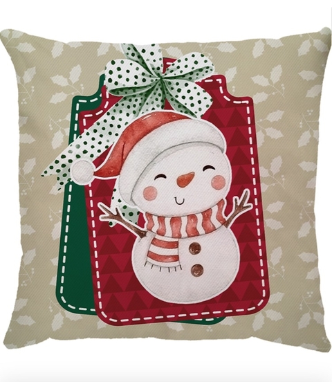 Capa de Almofada Natal Boneco de Neve Bege
