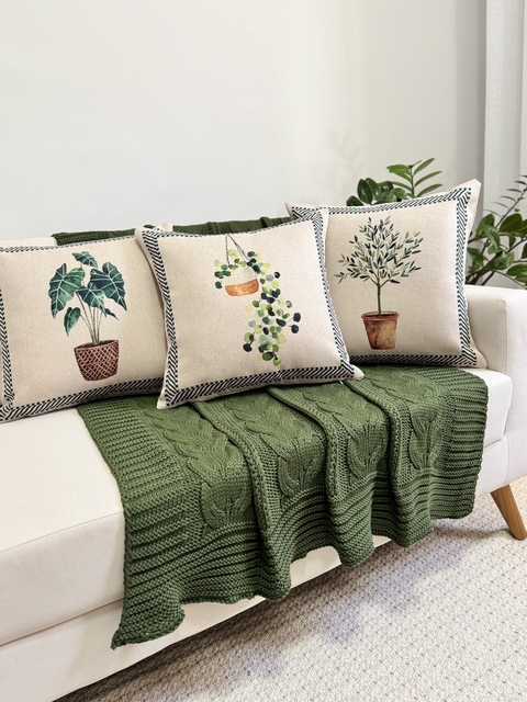 kit 3 Capas de Almofadas Linho Vasos Verde e Terracota - comprar online