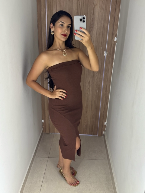 Vestido tubinho canelado marrom - comprar online