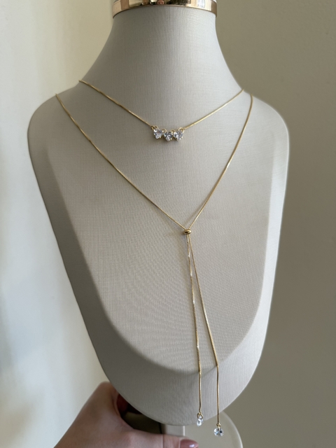 Colar duplo gravatinha corações de zircônia - comprar online