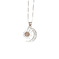 Gargantilha de Prata Lua SOL Quartzo Rosa GL12 - comprar online