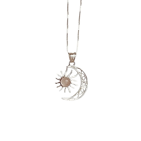 Gargantilha de Prata Lua SOL Quartzo Rosa GL12 - comprar online