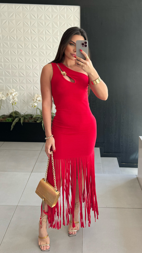 VESTIDO LONGO COM FRANJA