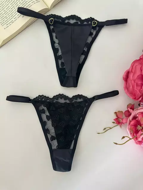 Calcinha Tule Coração - Preto - Veste P|M|G - comprar online