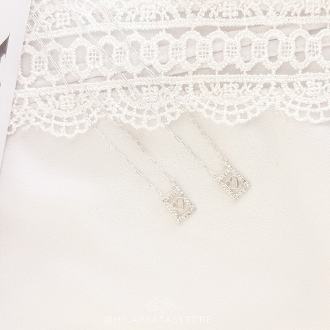 Escapulário de Prata Coração em Zircônia