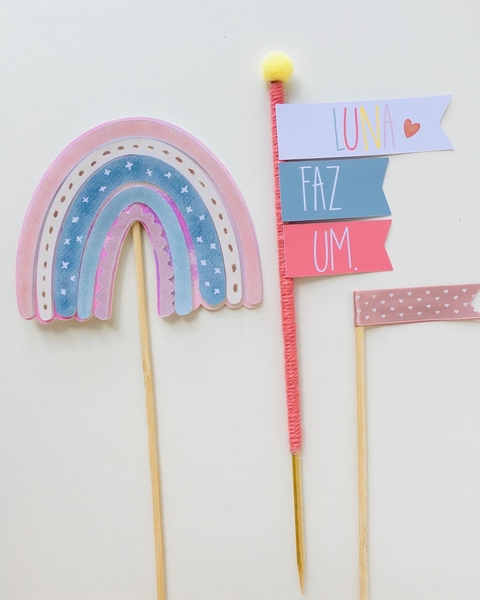 Topo de Bolo Arco Íris Aquarelado