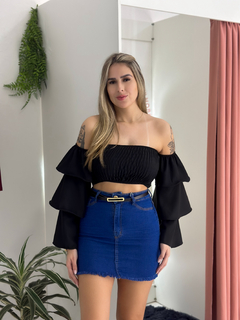 Saia jeans escura - com elastano - comprar online