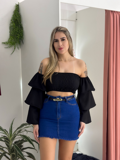 Saia jeans escura - com elastano - comprar online