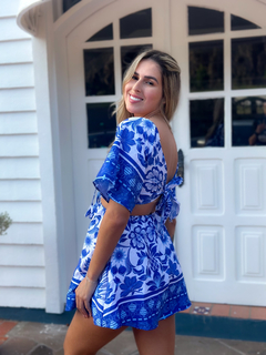 Macaquinho estampado azul - Amanda Closet Store