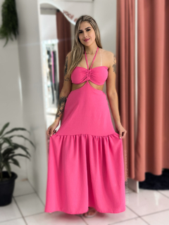 Vestido longo Maragogi Rosa Liso - Amanda Closet Store