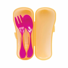 Kit de talheres bebê garfo e colher com estojo Buba Rosa na internet