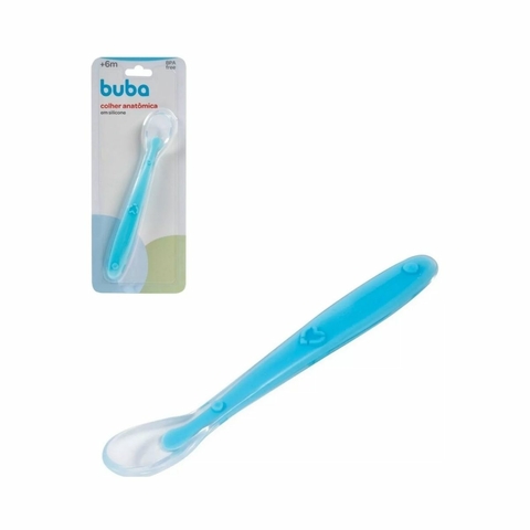 Colher Anatômica em Silicone Alimentação Infantil Azul Buba