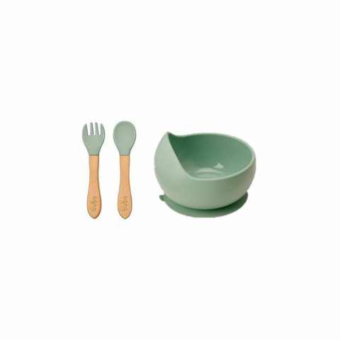 Kit Buba - Bowl com Ventosas e Talheres em Silicone Verde