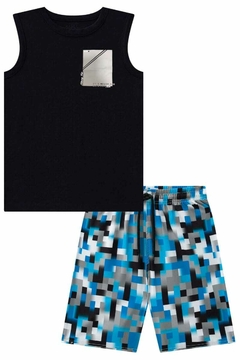 Conjunto John Fox Regata Preta e Bermuda Azul