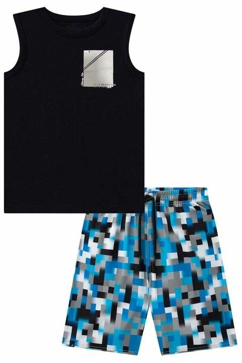 Conjunto John Fox Regata Preta e Bermuda Azul