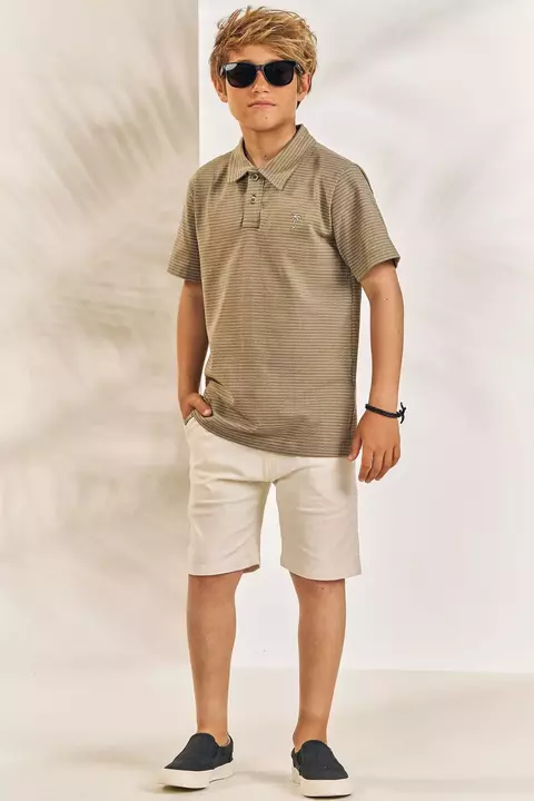 Conjunto John Fox Polo Marrom e Bermuda Branca