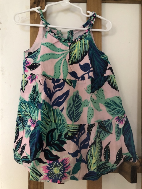 2A | Vestido rosa con flores verdes. GAP. 2 años.