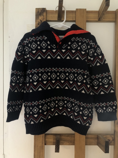 3A | Sweater azul con cuello y guardas. OSHKOSH. 3 años.