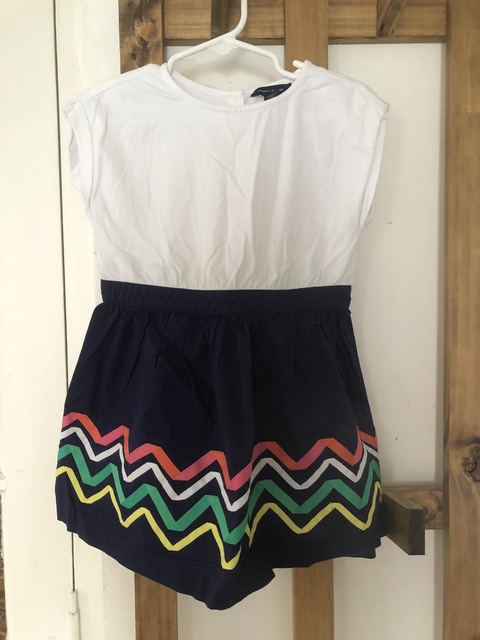 Outlet- Vestido blanco y azul, pollera con colores. TOMMY 3 años.