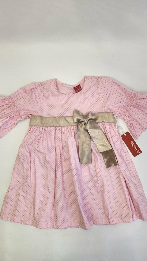 2A | NUEVO - Vestido rosa con lazo dorado - 2 años