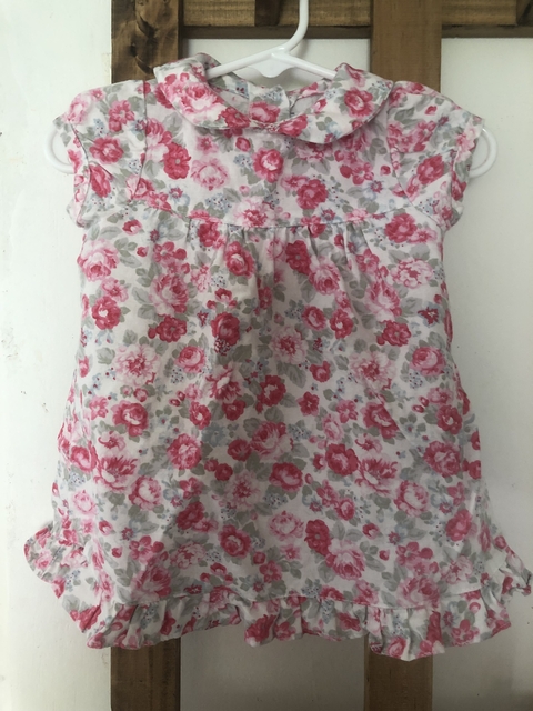 6M | Vestido floreado rosa MC con cuellito. CRECIENDO. 6 meses.