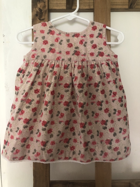 6M | Vestido corderoy rosas. 6 meses.